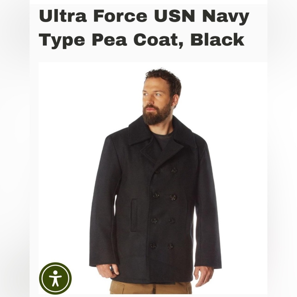 Men's Black Navy style Pea Coat. Business casual. Real wool. XL